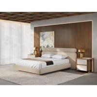 Cama Apis Estofada Design Flutuante Base Bipartida