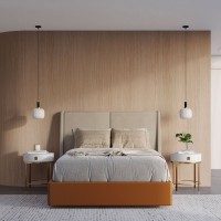 Cama Karima Estofada Design Flutuante Base Bipartida