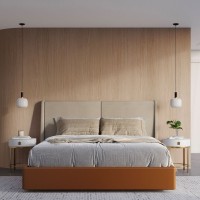 Cama Karima Estofada Design Flutuante Base Bipartida