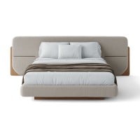 Cama Tessia Estofada Detalhe com Bolsos Laterais Design Flutuante Base Bipartida