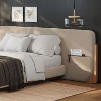 Cama Tessia Estofada Detalhe com Bolsos Laterais Design Flutuante Base Bipartida