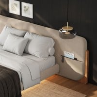 Cama Tessia Estofada Detalhe com Bolsos Laterais Design Flutuante Base Bipartida