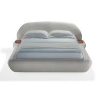 Cama Wonne Estofada com Apoio Lateral e Pés em Madeira 