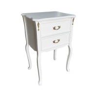 Mesa de Cabeceira Shefield 2 Gavetas Pés Luís XV Estrutura Madeira Maciça Detalhe em Marchetaria