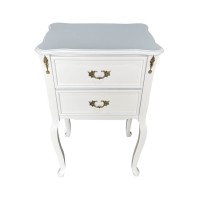 Mesa de Cabeceira Shefield 2 Gavetas Pés Luís XV Estrutura Madeira Maciça Detalhe em Marchetaria