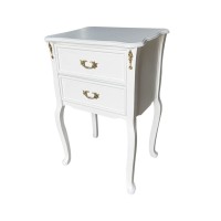 Mesa de Cabeceira Shefield 2 Gavetas Pés Luís XV Estrutura Madeira Maciça Detalhe em Marchetaria