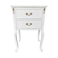 Mesa de Cabeceira Shefield 2 Gavetas Pés Luís XV Estrutura Madeira Maciça Detalhe em Marchetaria