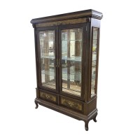 Cristaleira Trevi Vitrine 2 Portas Personalizado Madeira Maciça Detalhe em Marchetaria Design Clássico