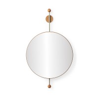 Espelho Heilury Redondo com Haste Aço Carbono Pendurador Laminado Estrutura em Lâmina de Madeira Natural Design by Lucas Azevedo