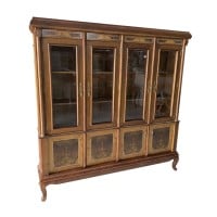 Estante Lucca 4 Portas com Vidro Madeira Maciça Marchetaria Design Clássico