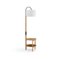 Luminária com Mesa Auxiliar Meron Detalhe em Aço Carbono Preto Estrutura Madeira Eucalipto