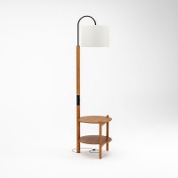 Luminária com Mesa Auxiliar Meron Detalhe em Aço Carbono Preto Estrutura Madeira Eucalipto