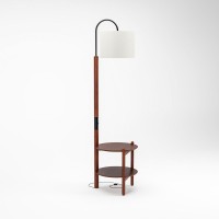 Luminária com Mesa Auxiliar Meron Detalhe em Aço Carbono Preto Estrutura Madeira Eucalipto