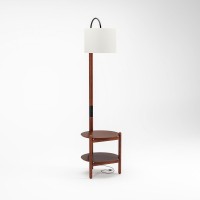 Luminária com Mesa Auxiliar Meron Detalhe em Aço Carbono Preto Estrutura Madeira Eucalipto