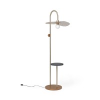 Luminária com Mesa de Apoio Nebel Tampo em Pedra Natural Estrutura em Metal Base em Lâmina de Madeira Design by Bruno Henrique Rodrigues