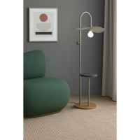 Luminária com Mesa de Apoio Nebel Tampo em Pedra Natural Estrutura em Metal Base em Lâmina de Madeira Design by Bruno Henrique Rodrigues