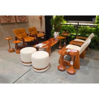 Mesa Auxiliar Khaliun Redonda Conjunto Estrutura Madeira Eucalipto