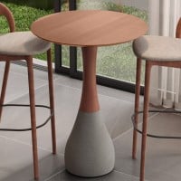 Mesa Bistrô Amphora Tampo Redondo em Lâmina de Carvalho Base e Rodapé em Madeira Jequitibá Cone Inferior em Sabi