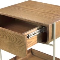 Mesa de Cabeceira Dhoni com Gaveta Acabamento Lâmina de Madeira Prateleira Multifuncional Pés em Metal Design by Jonathan Mendes