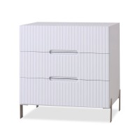 Mesa de Cabeceira Megara 3 Gavetas com Detalhe Frisado Pés com Pintura Metálica