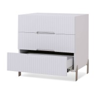 Mesa de Cabeceira Megara 3 Gavetas com Detalhe Frisado Pés com Pintura Metálica