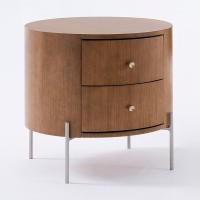 Mesa de Cabeceira Perla 2 Gaveta com Corpo Cilíndrico em Madeira e Pés Tubulares em Metal