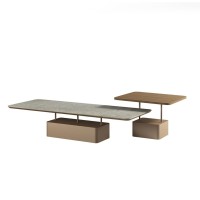 Mesa de Centro Alba Duo composta por mesa retangular e mesa quadrada que podem ser utilizadas juntas ou separadamente, criando diferentes composições para salas de estar contemporâneas. O conjunto combina design moderno, versatilidade e equilíbrio visual,