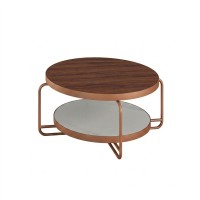 Mesa de Centro Camden Tampos Redondos em Madeira Estrutura em Aço Carbono com Pintura Epóxi