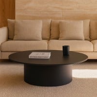 Mesa de Centro Cluny Tampo Oval e Base Cilíndrica com Acabamento Metalizado