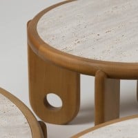 Mesa de Centro Individual Dalmay Design Redondo Moldura Madeira com Pedra Natural Estrutura Madeira Maciça