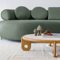 Mesa de Centro Individual Dalmay Design Redondo Moldura Madeira com Pedra Natural Estrutura Madeira Maciça