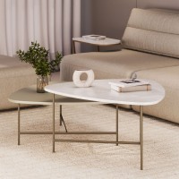 Mesa de Centro Frida Triangular Conjunto Tampo com Acabamento Melamínico e Vidro Estrutura Metálica