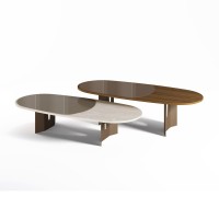 Mesa de Centro Hills Tampo Orgânico em Madeira com Detalhe em Vidro Pintado Estrutura em Chapa de Aço Carbono com Pintura Epóxi