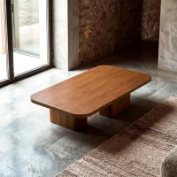 Mesa de Centro Juno Tampo Retangular Base em Madeira Maciça Acabamento Laminado 