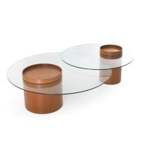 Mesa de Centro Leevy Tampo de Vidro Base Lâmina Natural de Madeira Design by Lucas Pasterchak