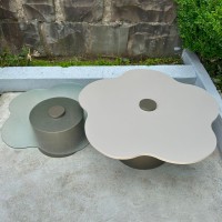 Mesa de Centro Lorys II Tampo Orgânico em Vidro Texturizado Base Cilíndrica em Aço Carbono com Pintura Epóxi 