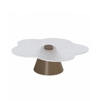 Mesa de Centro Lorys Tampo Orgânico em Vidro Texturizado Base Cônica em Aço Carbono com Pintura Epóxi 