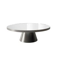 Mesa de Centro Nix Tampo Redondo Espelhado com Aro Metálico e Base Cônica em Aço Carbono com Pintura Epóxi