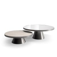 Mesa de Centro Nix Tampo Redondo Espelhado com Aro Metálico e Base Cônica em Aço Carbono com Pintura Epóxi