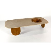 Mesa de Centro Nizhara II Tampo Retangular em Pedra Natural com Gamela Embutida em Madeira Tauari Design by M7 Estúdio