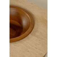 Mesa de Centro Nizhara II Tampo Retangular em Pedra Natural com Gamela Embutida em Madeira Tauari Design by M7 Estúdio