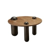 Mesa de Centro Obylon Madeira Tampo Redondo com Pés Cápsula em Madeira Maciça Design by Jonas Carnelossi