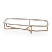 Mesa de Centro Pisthacci Tampo de Vidro Estrutura Madeira Maciça by Asa Design Studio