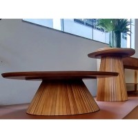 Mesa de Centro Sândalo Design Orgânico Tampo Laminado Base Ripado Madeira Maciça Tauari