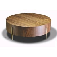 Mesa de Centro Shaine II Redonda Pés em Aço Carbono Estrutura em Lâmina Natural de Madeira