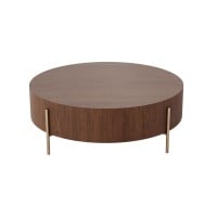 Mesa de Centro Shaine II Redonda Pés em Aço Carbono Estrutura em Lâmina Natural de Madeira