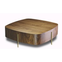 Mesa de Centro Shaine II Quadrada Pés em Aço Carbono Estrutura em Lâmina Natural de Madeira