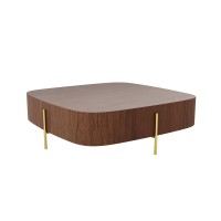 Mesa de Centro Shaine II Quadrada Pés em Aço Carbono Estrutura em Lâmina Natural de Madeira