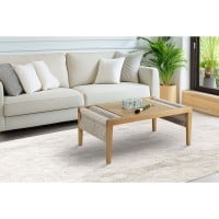 Mesa de Centro Shaya Retangular Detalhe Lateral em Trama Corda Náutica Tampo em Madeira Tauari