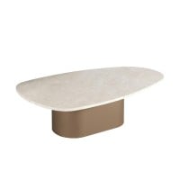 Mesa de Centro Stark Tampo Orgânico em Madeira Marmorizada Base Oblonga em Aço Carbono com Pintura Epóxi